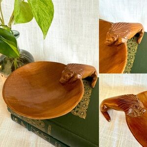 Vintage hand carved teakwood Lion Bowl / Trinket dish Heritage